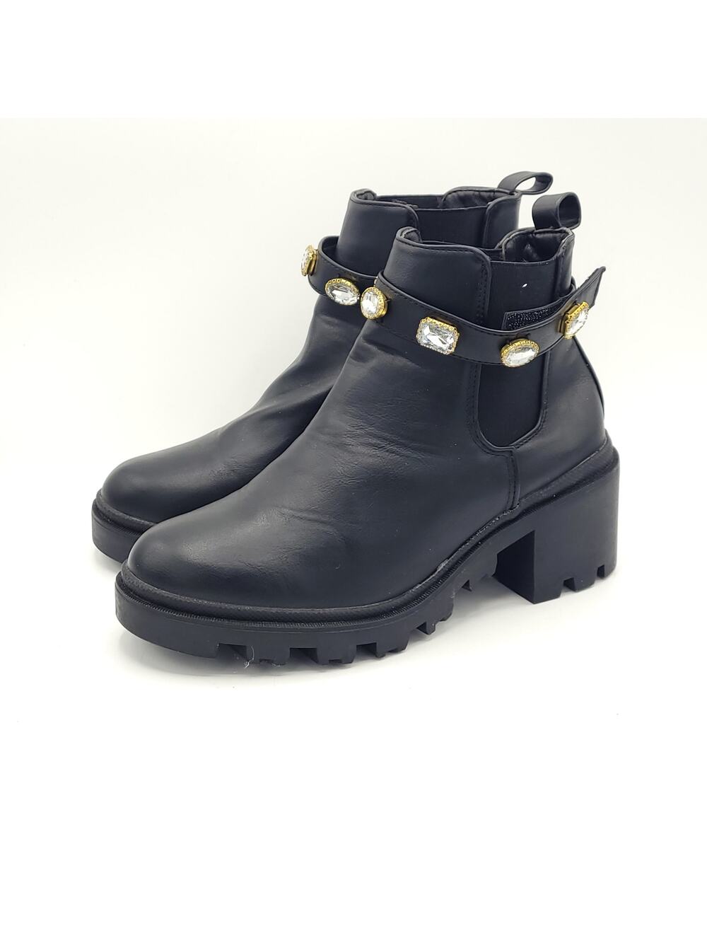 Nicole Miller Chelsey Rhinestone Strap Boots Black women's size 7.5